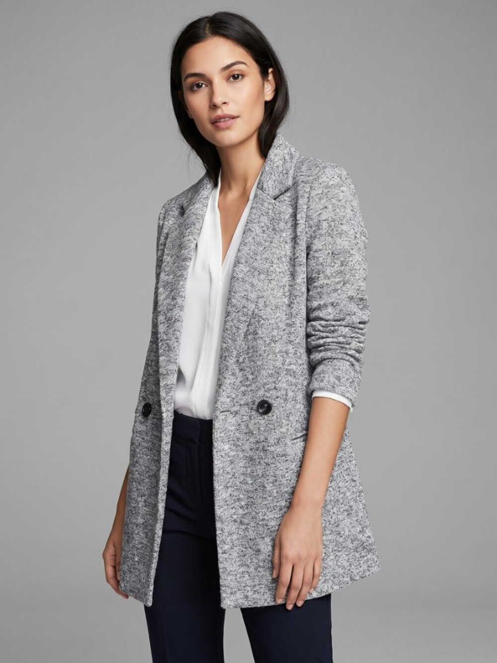 MISS SELFRIDGE Grey Marl Knit Blazer Jacket Longline Double Breasted